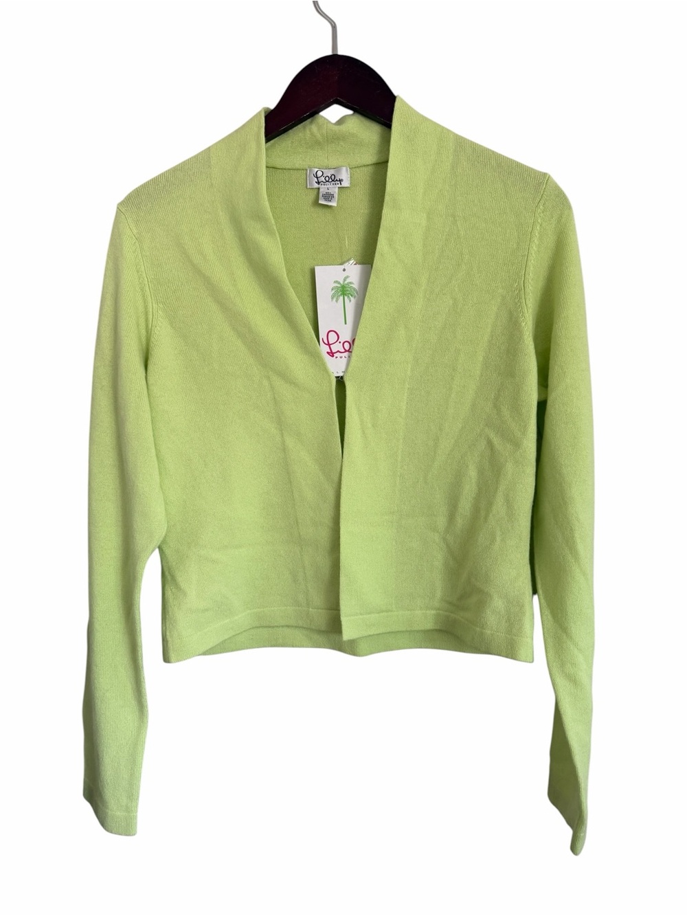 Lilly Pulitzer 100% Cashmere Aline Cardigan L Papaya Green Hook Eye Sweater